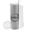 Eco friendly stainless steel Silver tumbler 600ml, with metal straw & cleaning brush