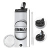 Travel Tumbler 2 Lids, with metal straw & cleaning brush (Stainless steel 304 Food grade, BPA free, 600ml)