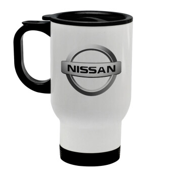nissan, Stainless steel travel mug with lid, double wall white 450ml