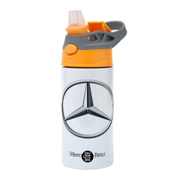 mercedes, Children's hot water bottle, stainless steel, with safety straw, Orange/Grey (360ml) BPA-FREE