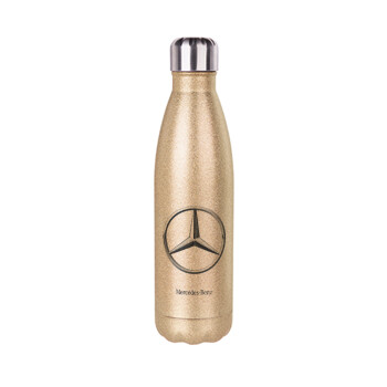 mercedes, Glitter gold stainless steel thermos bottle, double-walled, 500ml