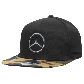 mercedes, Adult Flat Snapback Hat Black/Camouflage, (100% COTTON TWILL, ADULT, UNISEX, ONE SIZE)