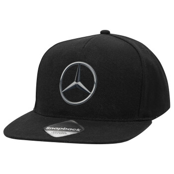 mercedes, Adult Flat Snapback Hat Black, (100% COTTON TWILL, ADULT, UNISEX, ONE SIZE)