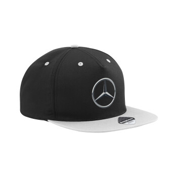 mercedes, Adult Flat Snapback Hat Black/Grey, (100% COTTON TWILL, ADULT, UNISEX, ONE SIZE)