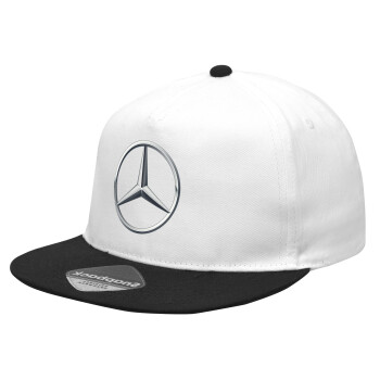 mercedes, Καπέλο Ενηλίκων Flat Snapback Λευκό/Μαύρο, (100% ΒΑΜΒΑΚΕΡΟ Twill, ΕΝΗΛΙΚΩΝ, UNISEX, ONE SIZE)