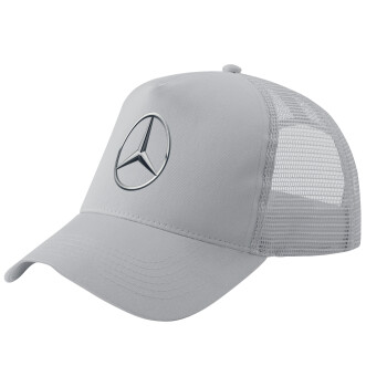 mercedes, Adult Structured Trucker Hat, with Mesh, GRAY (100% COTTON, ADULT, UNISEX, ONE SIZE)