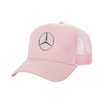 mercedes, Adult Structured Trucker Hat, with Mesh, PINK (100% COTTON, ADULT, UNISEX, ONE SIZE)