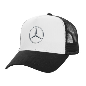 mercedes, Adult Structured Trucker Hat, with Mesh, WHITE/BLACK (100% COTTON, ADULT, UNISEX, ONE SIZE)