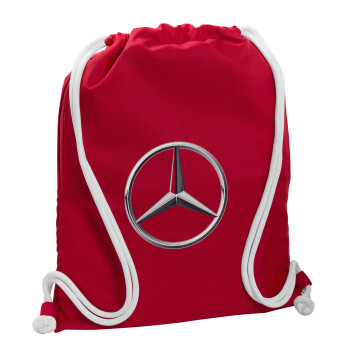 mercedes, Τσάντα πλάτης πουγκί GYMBAG Κόκκινη, με τσέπη (40x48cm) & χονδρά κορδόνια