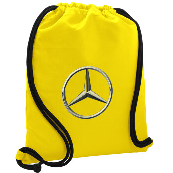 mercedes, Τσάντα πλάτης πουγκί GYMBAG Κίτρινη, με τσέπη (40x48cm) & χονδρά κορδόνια