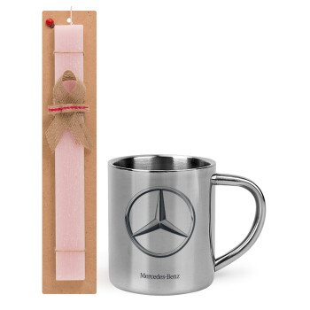 mercedes, Easter Set, metallic thermal cup (300ml) & aromatic flat Easter candle (30cm) (PINK)