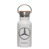 Metallic thermos (Stainless steel) White with wooden lid (bamboo), double-walled, 350ml