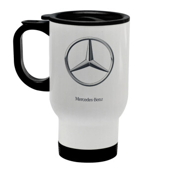 mercedes, Stainless steel travel mug with lid, double wall white 450ml