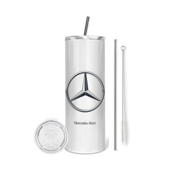 mercedes, Eco friendly ποτήρι θερμό (tumbler) από ανοξείδωτο ατσάλι 600ml, με μεταλλικό καλαμάκι & βούρτσα καθαρισμού