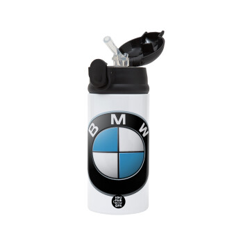 BMW, Children's hot water bottle, stainless steel, with safety straw, Black (360ml) BPA-FREE