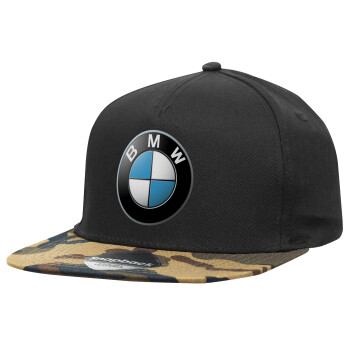 BMW, Καπέλο Ενηλίκων Flat Snapback Μαύρο/Παραλλαγή, (100% ΒΑΜΒΑΚΕΡΟ TWILL, ΕΝΗΛΙΚΩΝ, UNISEX, ONE SIZE)