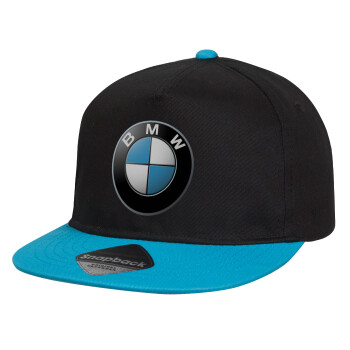 BMW, Child's Flat Snapback Hat, Black/Blue (100% COTTON, CHILD, UNISEX, ONE SIZE)