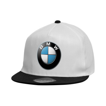 BMW, Child's Flat Snapback Hat, White (100% COTTON, CHILDREN'S, UNISEX, ONE SIZE)