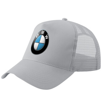 BMW, Adult Structured Trucker Hat, with Mesh, GRAY (100% COTTON, ADULT, UNISEX, ONE SIZE)