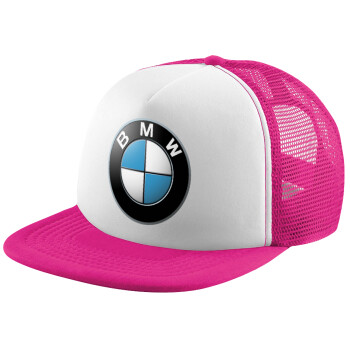 BMW, Child's Soft Trucker Hat with Pink/White Mesh (POLYESTER, CHILD, ONE SIZE)