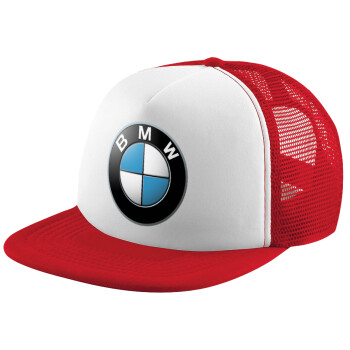 BMW, Adult Soft Trucker Hat with Red/White Mesh (POLYESTER, ADULT, UNISEX, ONE SIZE)