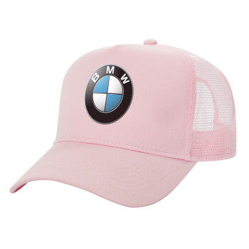 BMW, Adult Structured Trucker Hat, with Mesh, PINK (100% COTTON, ADULT, UNISEX, ONE SIZE)