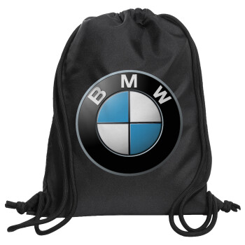 BMW, Τσάντα πλάτης πουγκί GYMBAG Μαύρη, με τσέπη (40x48cm) & χονδρά κορδόνια