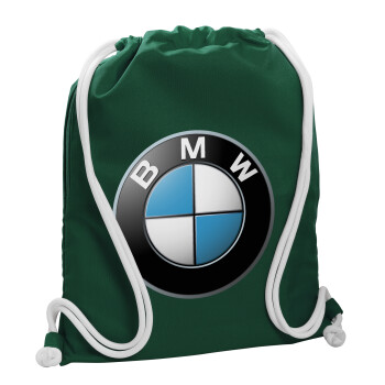 BMW, Τσάντα πλάτης πουγκί GYMBAG BOTTLE GREEN, με τσέπη (40x48cm) & χονδρά λευκά κορδόνια