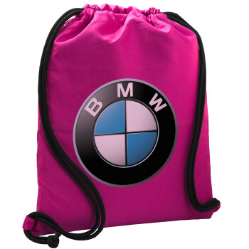 BMW, Τσάντα πλάτης πουγκί GYMBAG Φούξια, με τσέπη (40x48cm) & χονδρά κορδόνια