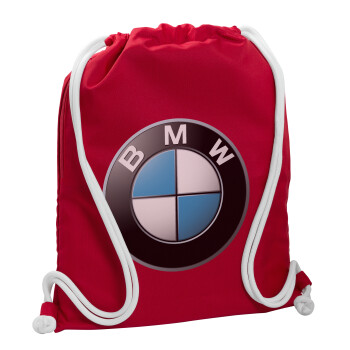 BMW, Τσάντα πλάτης πουγκί GYMBAG Κόκκινη, με τσέπη (40x48cm) & χονδρά κορδόνια