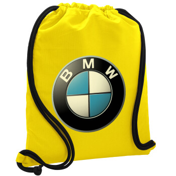 BMW, Τσάντα πλάτης πουγκί GYMBAG Κίτρινη, με τσέπη (40x48cm) & χονδρά κορδόνια
