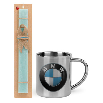 BMW, Πασχαλινό Σετ, μεταλλική κούπα θερμό (300ml) & πασχαλινή λαμπάδα αρωματική πλακέ (30cm) (ΤΙΡΚΟΥΑΖ)