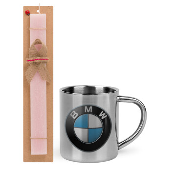 BMW, Easter Set, metallic thermal cup (300ml) & aromatic flat Easter candle (30cm) (PINK)