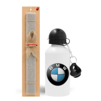 BMW, Easter Set, metallic aluminum water bottle (500ml) & aromatic flat Easter candle (30cm) (GRAY)