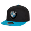 Child's Flat Snapback Hat, Black/Blue (100% COTTON, CHILD, UNISEX, ONE SIZE)