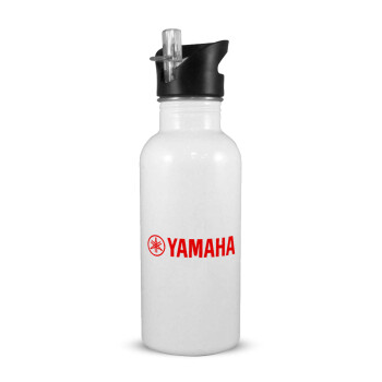 Yamaha, White water bottle with straw, stainless steel 600ml