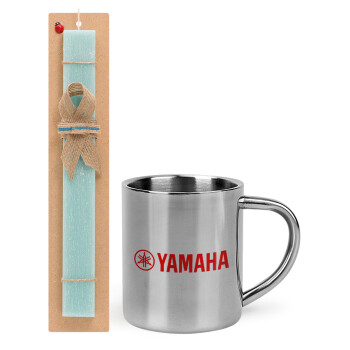 Yamaha, Easter Set, metallic thermal cup (300ml) & aromatic flat Easter candle (30cm) (TURQUOISE)