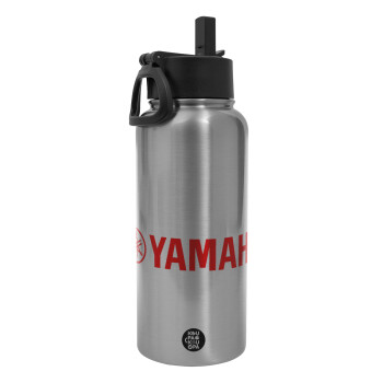 Yamaha, Metal mug thermo Silver with Straw and Spout Lid (Stainless steel), double wall, 950ml