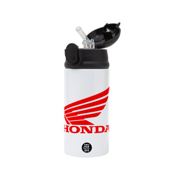 Honda, Children's hot water bottle, stainless steel, with safety straw, Black (360ml) BPA-FREE