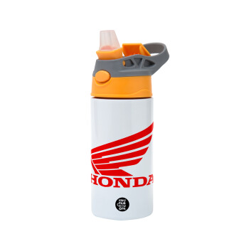 Honda, Children's hot water bottle, stainless steel, with safety straw, Orange/Grey (360ml) BPA-FREE