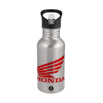 Honda, Water bottle Silver with straw, stainless steel 500ml