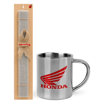 Honda, Easter Set, metallic thermal cup (300ml) & Easter aromatic flat candle (30cm) (GRAY)