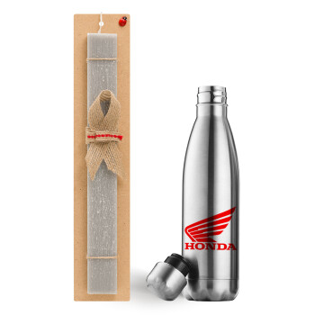 Honda, Easter Set, metallic stainless thermos flask (500ml) & scented flat Easter candle (30cm) (GRAY)