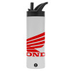 Metallic thermos bottle with straw & handle, stainless steel (Stainless steel 304), double-walled, 600ml.