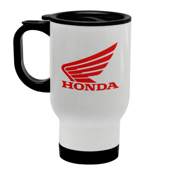 Honda, Stainless steel travel mug with lid, double wall white 450ml