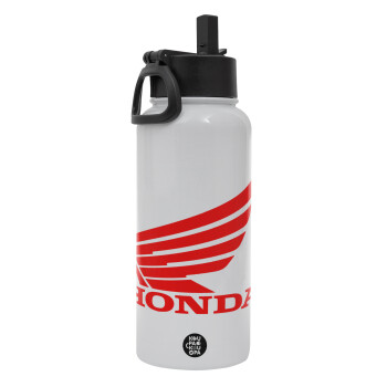 Honda, Metal mug thermo White with Straw and Spout Lid (Stainless steel), double wall, 950ml