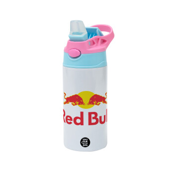 Redbull, Children's hot water bottle, stainless steel, with safety straw, Pink/BlueCiel (360ml) BPA FREE