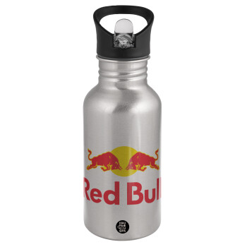 Redbull, Water bottle Silver with straw, stainless steel 500ml