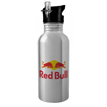 Redbull, Water bottle Silver with straw, stainless steel 600ml