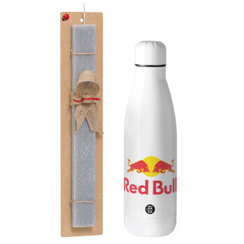 Redbull, Easter Set, metallic Inox water bottle (700ml) & Easter scented flat candle (30cm) (GRAY)